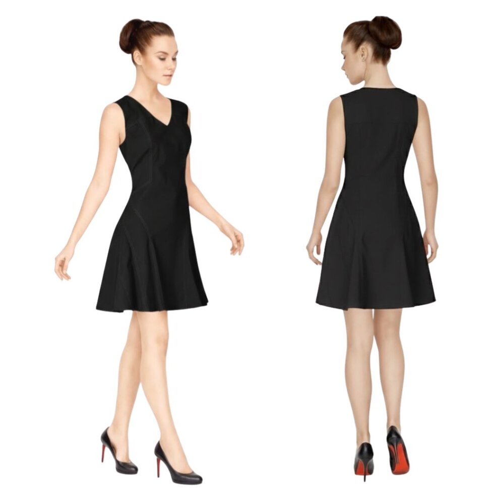 Derek Lam NWT Black V-Neck Fit & Flare Dress 10 LBD Quiet Luxury Chic 10 Crosby